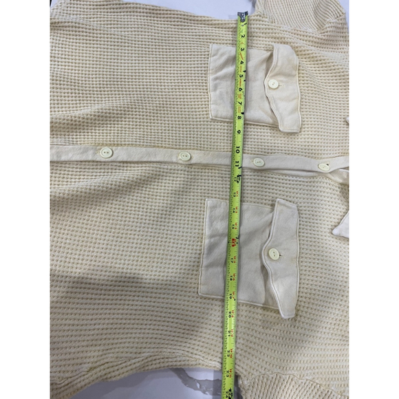 BucketList Waffle Knit Oversized Relaxed Shacket Shirt Womens Small Yellow - Picture 7 of 8